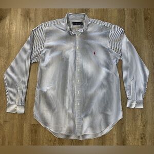 Ralph Lauren Men’s XLT Blue White Striped Oxford Long Sleeve Button-down Shirt